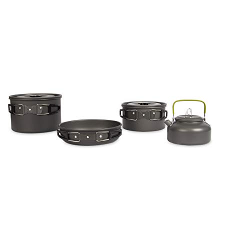 One Earth Designs Camping Cookware Set | Lightweight Cooking Gear with Kettle, Two Pots, and Frying Pan | SolSource Sport Cookset