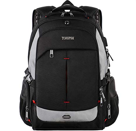 YOREPEK Backpack,17 Inch Laptop Backpack with USB Charging Port for Men and Women,Extra Large TSA Friendly Business Computer Bag, Water Resistant Large School Backpack College Backpack,Black