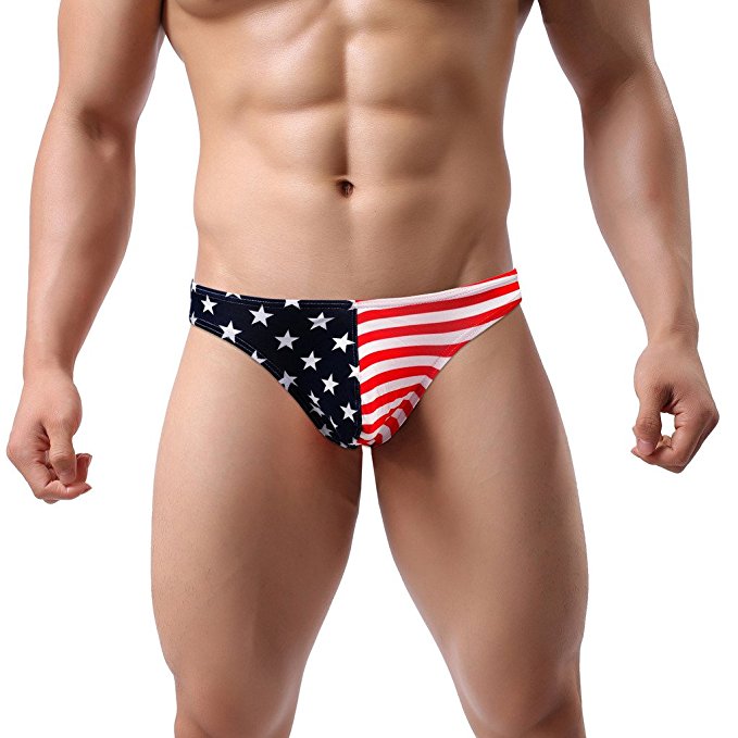 ONEFIT Mens Flag Underwear American Flag Printed Boxers and Thong G-String Briefs