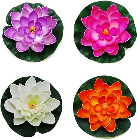 Floating Pond Decor Water Lily/Lotus Foam Flower, Small (Set of 4)