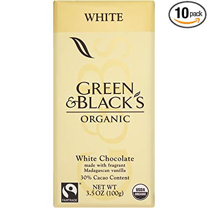 Green & Black's Organic White Chocolate with Vanilla, 30% Cacao, 3.5 Ounce Bars (Pack of 10)