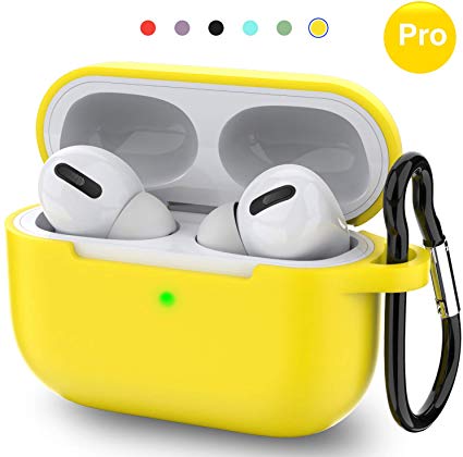 Kekilo AirPods Pro Case 2019 Full Protective Silicone Cover Accessories with Keychain Compatible for Apple AirPods Pro Wirless Charing Case 3 (Yellow)