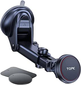 TOPK Phone Holder Car, Magnetic Car Phone Holder Mount for Windshield and Dashboard, Adjustable Long Arm with Strongest Magnet for All Cellphones