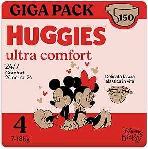 Huggies Ultra Comfort, Pannolini Taglia 4 (7-18 Kg), Design Disney, Pacco Scorta, 150 Pz