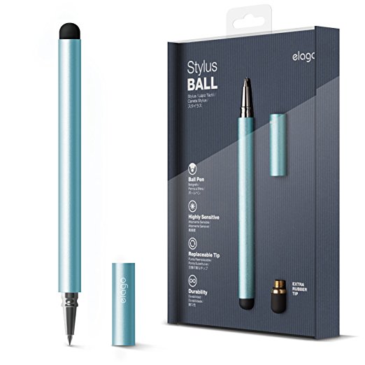 elago Stylus [Ball][Coral Blue] - [Premium Aluminum][Ballpoint Pen][Replaceable Extra Tip Included] - for iPad, iPad Pro, iPad Mini and iPhone