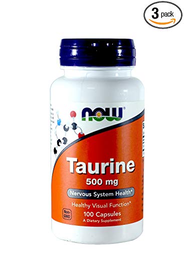 Now Taurine 500mg, 100 Capsules (Pack of 3)