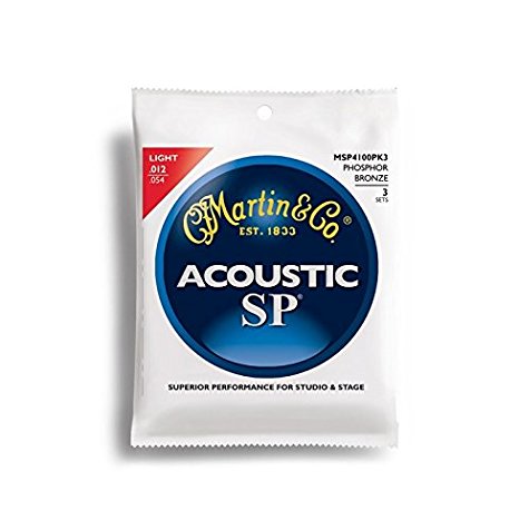 Martin MSP4100 SP Phosphor Bronze Acoustic Guitar Strings, Light 3 Pack