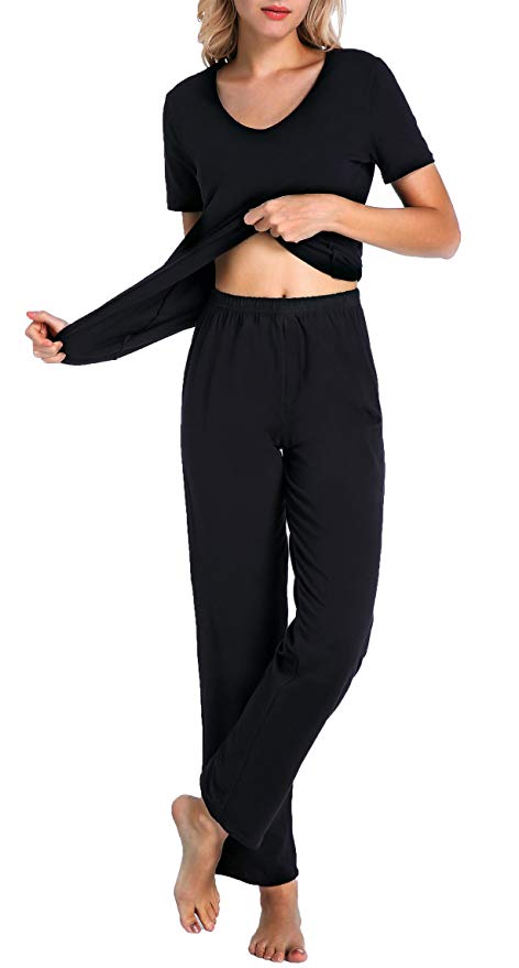 Chamllymers Women's V-Neck Sleepwear Cotton Short Sleeve Pajama Set
