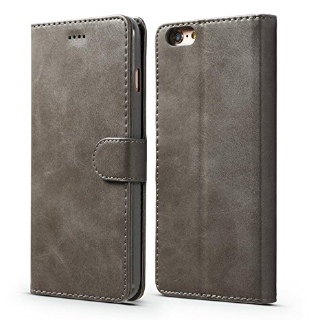 iPhone 5 5S SE Case,Premium Ultra Slim [Magnetic Closure] Retro Vintage Leather TPU Folio Inner Flip Wallet Stand with [Card Slots] Case Cover for iPhone 5/5S/SE - Grey