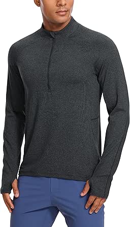 CRZ YOGA Mens Quarter Zip Pullover Long Sleeve Golf Athletic Shirts Mock Neck Workout Running Tops Sweatshirt with Pocket