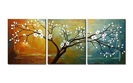 Wieco Art Extra Large Modern 3 Panels Gallery Wrapped Flowers Artwork