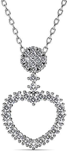 Cate & Chloe Brynn Sophisticated Heart Pendant Necklace, Women's 18k White Gold Plated Necklace with Sparkling Pave Stone Round Cut Swarovski Crystals, Silver Pendant Necklace for Women
