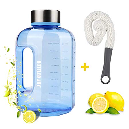 BOTTLED JOY Water Jug Portable Daily Large Water Bottle 2.2 L / 75 OZ Bottle Motivational Fitness Sports Water Bottle with Time Marker Tracker for Measuring Daily Water Intake,BPA Free