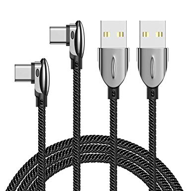 USB Type C Cable, Pack of 2 Right Angle 90 Degree Phone Charger Mantis Fast Charging Cable with 6 Feet Nylon Braid Cord Exquisite Curved Arc Design Connector Perfect for Playing Games (TypeC White)