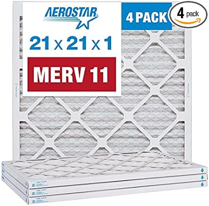 Aerostar 21x21x1 MERV 11, Pleated Air Filter, 21x21x1, Box of 4, Made in The USA