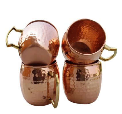 STREET CRAFT Set of-4, Solid Copper Handmade Hammered Moscow Mule Mugs / Cups , Hammered Moscow Mule Copper Mug Capacity 16 Oz.