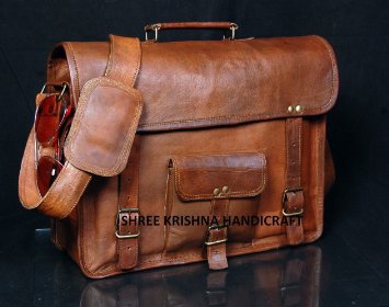 SKH Men's Genuine Vintage Brown Leather Messenger Bag Shoulder Laptop Bag Briefcase-