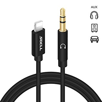 Lightning to 3.5mm Aux Cable,SOCLL IPhone to Aux Adapter Cord, for Apple Lightning to Car Stereo or Headphone Audio Jack,for iPhone X/8/8 Plus/7/7 Plus and All iOS（include ios 11）,3.3Ft (Black)