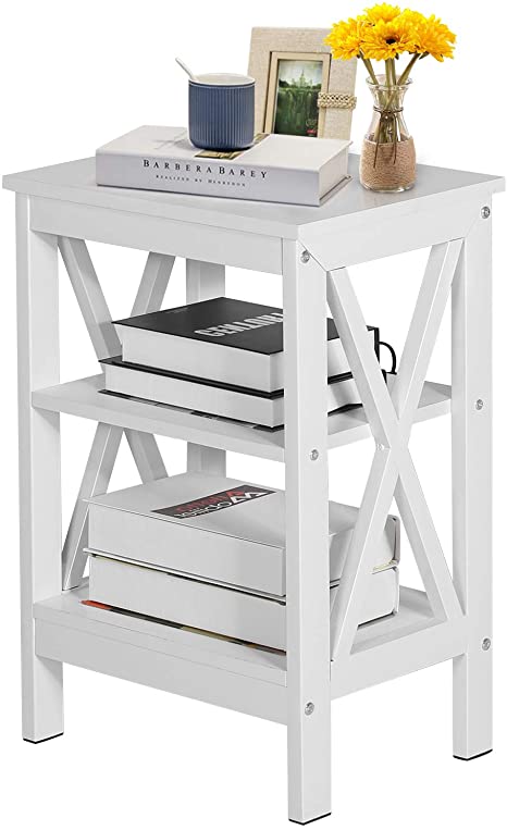 VECELO Modern Nightstands,Side/End/Coffee/Accent Table Storage Shelf X-Design Versatile Night Stand for Living Room Bedroom Furniture,Easy Assembly, White