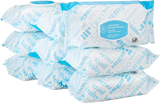 Amazon Elements Baby Wipes, Unscented, 720 Count, Flip-Top Packs