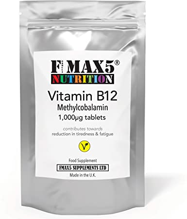 Vitamin B12 1000mcg Tablet Supplement to Reduce Fatigue and Support Immune System Health, 30-365 Tablets (1 Month to Full Year Supply) by FMax5 Supplements (60)