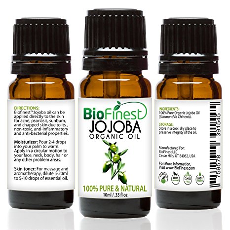 BioFinest Jojoba Oil - 100% Pure Cold-Pressed Unrefined - Certified Organic - Premium Grade - BEST Moisturizer for Face, Nails, Dry Hair & Skin - Gift & Traveling Pack (10ml)