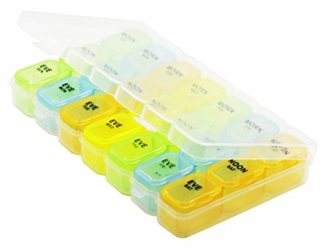 Pill Organizer Box with Snap Lids| 7-day AM/PM | Detachable Compartments for Pills, Vitamin. (pill box 828)