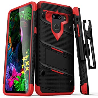 ZIZO Bolt Series LG G8 ThinQ Case | Military-Grade Drop Protection w/Kickstand Bundle Includes Belt Clip Holster   Lanyard Black Red