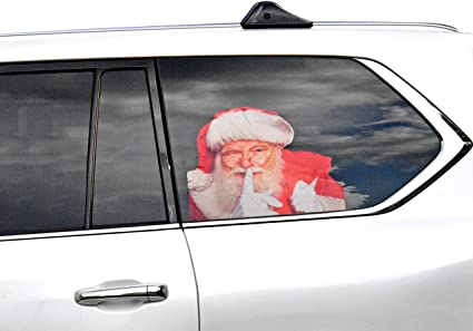 HOME-X Santa PVC Perforated Auto Window Decal, Right/Left-Side Window Cling, 13 Inches
