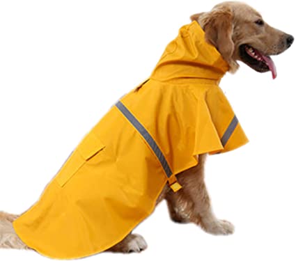 Dog Raincoat Adjustable Reflective Waterproof Lightweight Dog Rain Jacket Rain Poncho with Hood for Medium Large Dogs，Yellow M