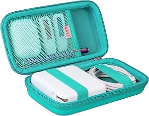 BOVKE PU Hard Travel Case for MacBook Air Pro Power Adapter Apple MagSafe 2 USB-C Charger - Extra Room for USB C Hub, Type C Hub, USB C Hub Multiport Adapter, Magic Mouse, Charging Cable, Turquoise