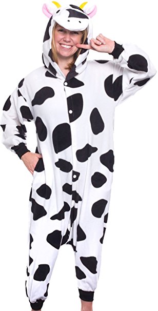 Silver Lilly Unisex Adult Pajamas - Plush One Piece Cosplay Cow Animal Costume