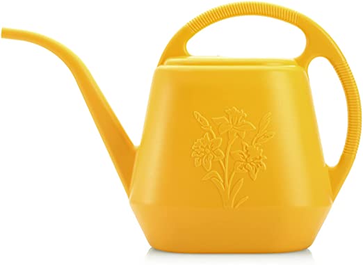 Fasmov 1-Gallon Plastic Watering Can with Comfortable Handle, Garden Watering Cans Long Spout for Indoor Outdoor Watering Plants, Yellow