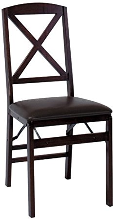 Cosco 2-Pack Wood Folding Chair with Vinyl Seat and X-Back, Espresso