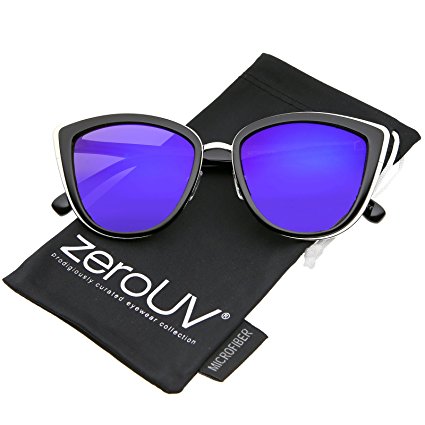 zeroUV - High Fashion Metal Outer Frame Color Mirror Lens Oversized Cat Eye Sunglasses 55mm