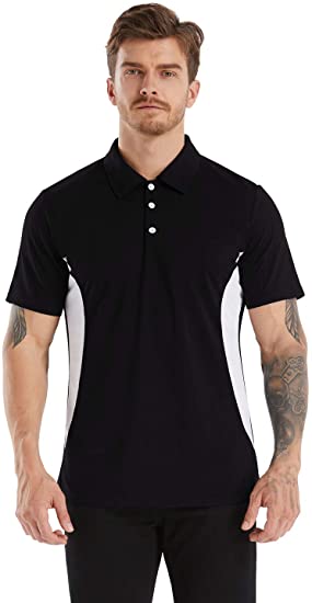 Hiistandd Men's Classic Polo Shirts Pique Short Sleeve Golf Shirts Color Block Moisture Wicking Polo