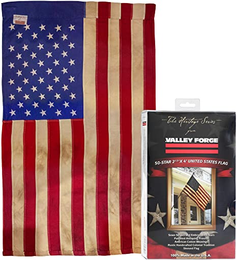 Valley Forge, American Flag, Poly Cotton, 2.5' x 4', 100% Made in USA, Heritage Series, Antiqued Colonial 50-Star US American Flag