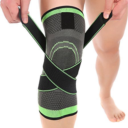 Ueasy 1 Pair Fitness Knee Brace Breathable Knee Support Sleeve for Sports, Joint Pain Relief, Arthritis and Injury Recovery (M, Grey Green)