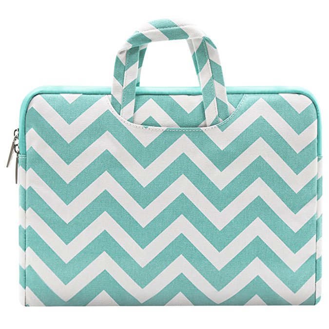 Mosiso Chevron Style Canvas Fabric Laptop Briefcase Handbag Carrying Case Cover for 15-15.6 Inch MacBook Pro, Notebook Computer, Hot Blue