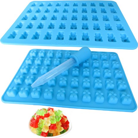 2 Pack 50 Cavity Silicone Gummy Bear Candy Chocolate Mold With a Bonus Dropper Making Cute Gift For Your Kids