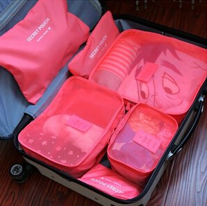 ONOR-Tech 6PC/ Set Multi-Functional Portable Travel Luggage Suitcase Clothes Underwear Packing Cubes Organizer Storage Bag Pouch(Rose Red)
