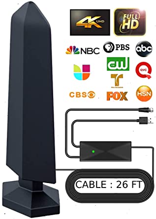 [2021 Model] Digital Amplified Indoor Tv Antenna – Powerful Best Amplifier Signal Booster 270  Miles Range Support 4K Full HD Smart and Older Tvs with 9.8ft Coaxial Cable, Unique Tv Accessories