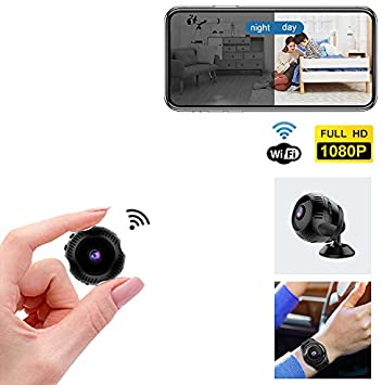 Mini Spy Camera Wireless WiFi Hidden Night Vision 1080P HD Motion Detection Alerts with Cell Phone App,with Wristband,Stand,2 USB Charger Cables,2 Double-Sided Stickers,3 Round Sticky Iron Pieces