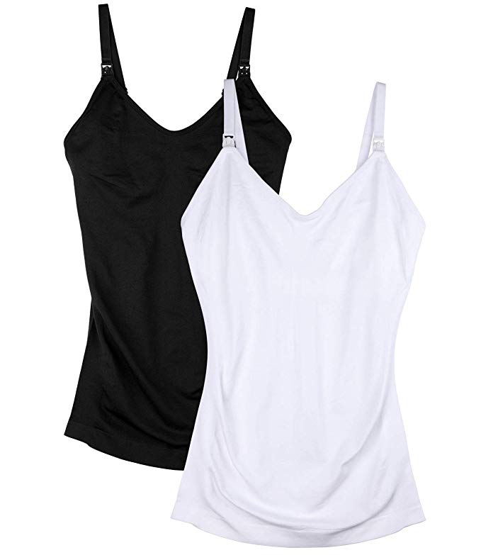 Womens Nursing Tank Tops for Breastfeeding with Built in Bra Maternity Camisole 2Pack