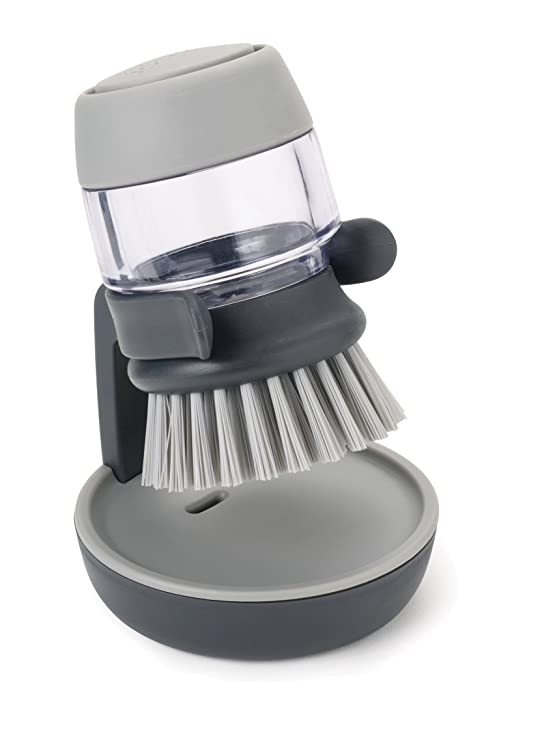 Joseph Joseph Palm Scrub Soap Dispensing Washing-Up Brush with Storage Stand - Grey