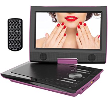 ieGeek 11” Portable DVD Player with Higher Brightness Screen, 5 Hours Rechargeable Battery, Dual Earphone Jack, SD Card Slot and USB Port, Purple