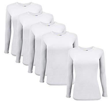 Natural Uniforms Women's Long Sleeve Underscrub Stretch T-Shirt Scrub Top - Multi Pack of 5