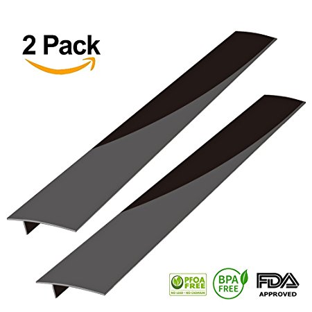 Silicone Stove Counter Gap Cover - Kitchen Wide & Long Gap Filler, Seals Spills Between Counter/Stovetop/Appliances/Oven/Washing Machine/Washer/Dryer, Heat-Resistant & Easy Clean ( 2 Pack, Black)