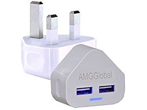 AMGGLOBAL� Dual USB Mains Charger for Apple and Samsung Devices - 2000mAh Dual / 2 Port Cable Hub for Power Charging Devices & Accessories On UK 3 Pin Plug Mains Adapter for Samsung Galaxy / Tab / HTC / Nexus / Xperia / Hudl Apple iPhone 4 / 4s / 5 / 5c / 5s / 6 / 6 Plus /6s / 6s Plus - iPad 1 / 2 / 3 / 4 / Air / Mini - Mobile Phone / iPod / MP3 & 4 Player