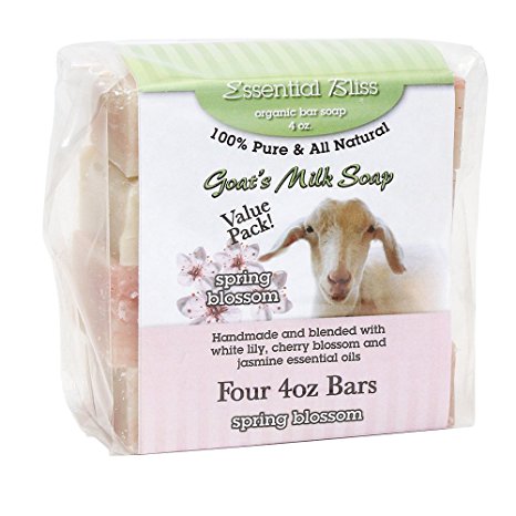 All Natural Handmade Goat Milk Soap (4-Pack)Spring Blossom 4 Four Ounce Bars Good for your Skin Wonderful Fragrance. Full Refund if not Delighted!